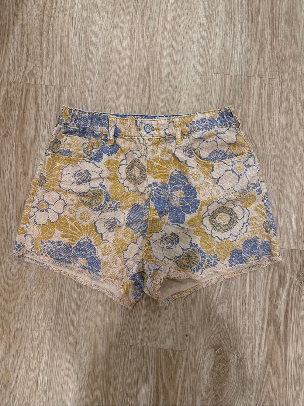 Pilcro Floral Denim Shorts - Blue & Mustard